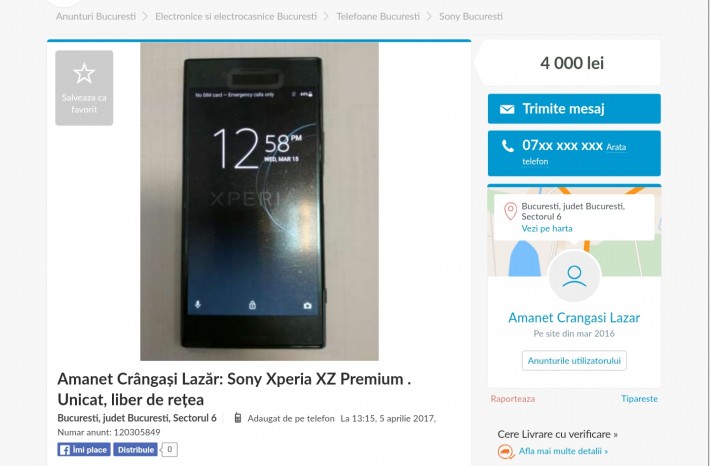 Prototip Sony Xperia XZ Premium găsit la amanet în țara noastră Prototip Sony Xperia XZ Premium găsit la amanet în țara noastră xperia sony premium